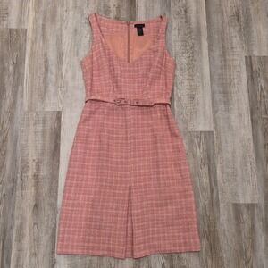 Blush Pink Tweed Belted Dress Light Academia Work Cute Corporate Pleated Girly 6